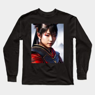 Female Samurai - Realistic Portrait Long Sleeve T-Shirt